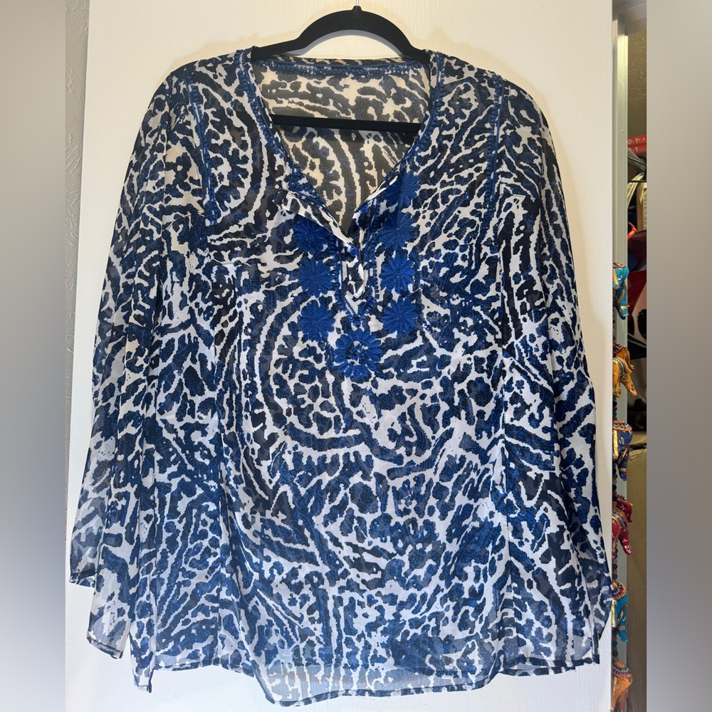 Blue/Black/White Boutique Sheer Tunic: M/L